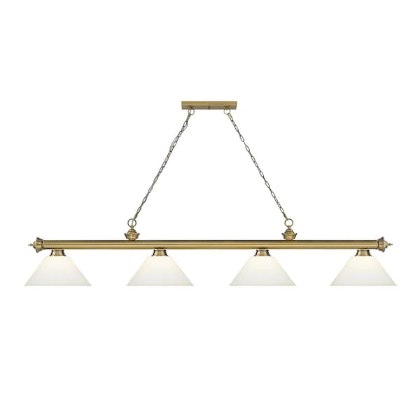 Cordon 4 Light Billiard, Rubbed Brass & Matte Opal